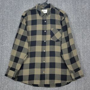 Field & Stream Shirt Mens L Olive Green Buffalo Plaid Flannel Button Up